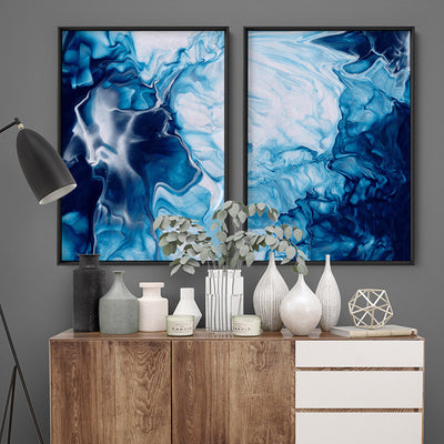 Abstract Fluid Ocean Breathing I - Art Print, Poster, Stretched Canvas or Framed Wall Art, shown framed in a home interior space