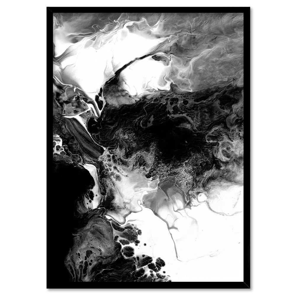 Abstract Fluid Monochrome I - Art Print, Poster, Stretched Canvas, or Framed Wall Art Print, shown in a black frame