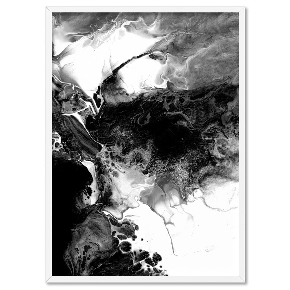 Abstract Fluid Monochrome I - Art Print, Poster, Stretched Canvas, or Framed Wall Art Print, shown in a white frame