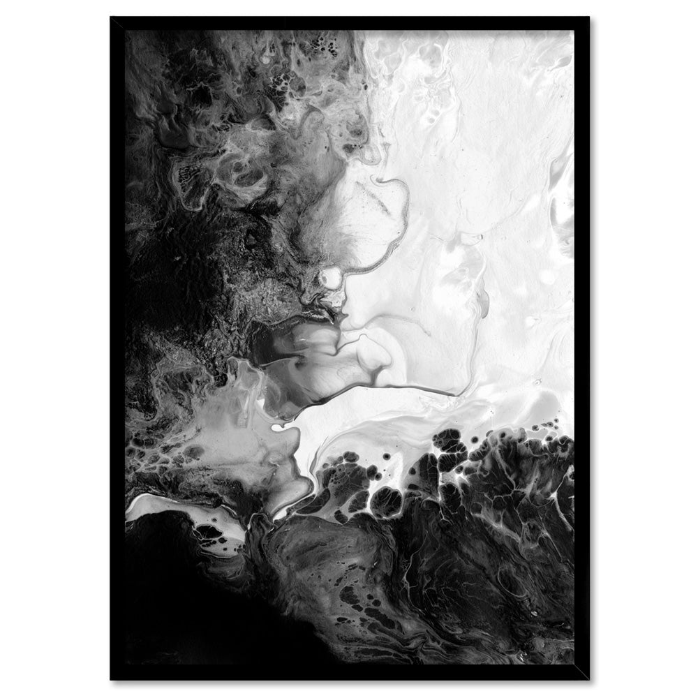 Abstract Fluid Monochrome II - Art Print, Poster, Stretched Canvas, or Framed Wall Art Print, shown in a black frame