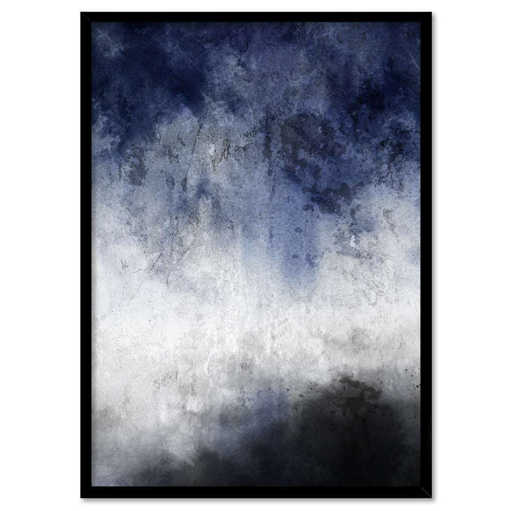 Distressed Black & Blues Abstract I - Art Print, Poster, Stretched Canvas, or Framed Wall Art Print, shown in a black frame