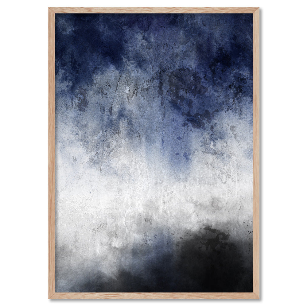 Distressed Black & Blues Abstract I - Art Print, Poster, Stretched Canvas, or Framed Wall Art Print, shown in a natural timber frame