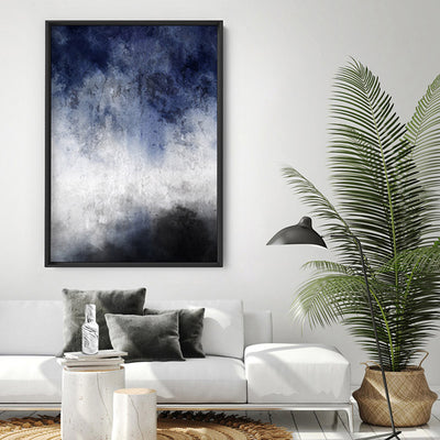 Distressed Black & Blues Abstract I - Art Print, Poster, Stretched Canvas or Framed Wall Art Prints, shown framed in a room
