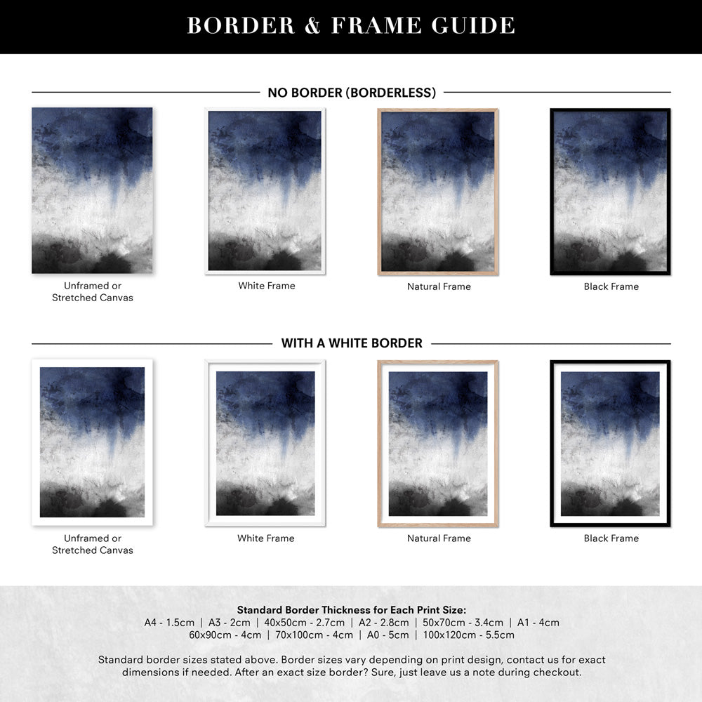 Distressed Black & Blues Abstract II - Art Print, Poster, Stretched Canvas or Framed Wall Art, Showing White , Black, Natural Frame Colours, No Frame (Unframed) or Stretched Canvas, and With or Without White Borders
