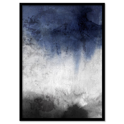Distressed Black & Blues Abstract II - Art Print, Poster, Stretched Canvas, or Framed Wall Art Print, shown in a black frame