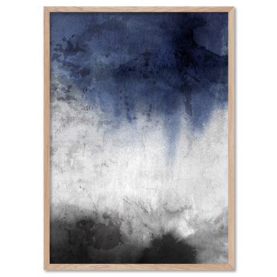 Distressed Black & Blues Abstract II - Art Print, Poster, Stretched Canvas, or Framed Wall Art Print, shown in a natural timber frame