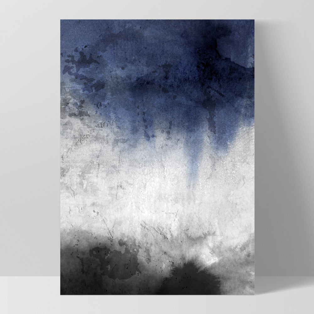 Distressed Black & Blues Abstract II - Art Print, Poster, Stretched Canvas, or Framed Wall Art Print, shown as a stretched canvas or poster without a frame