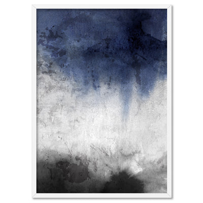 Distressed Black & Blues Abstract II - Art Print, Poster, Stretched Canvas, or Framed Wall Art Print, shown in a white frame