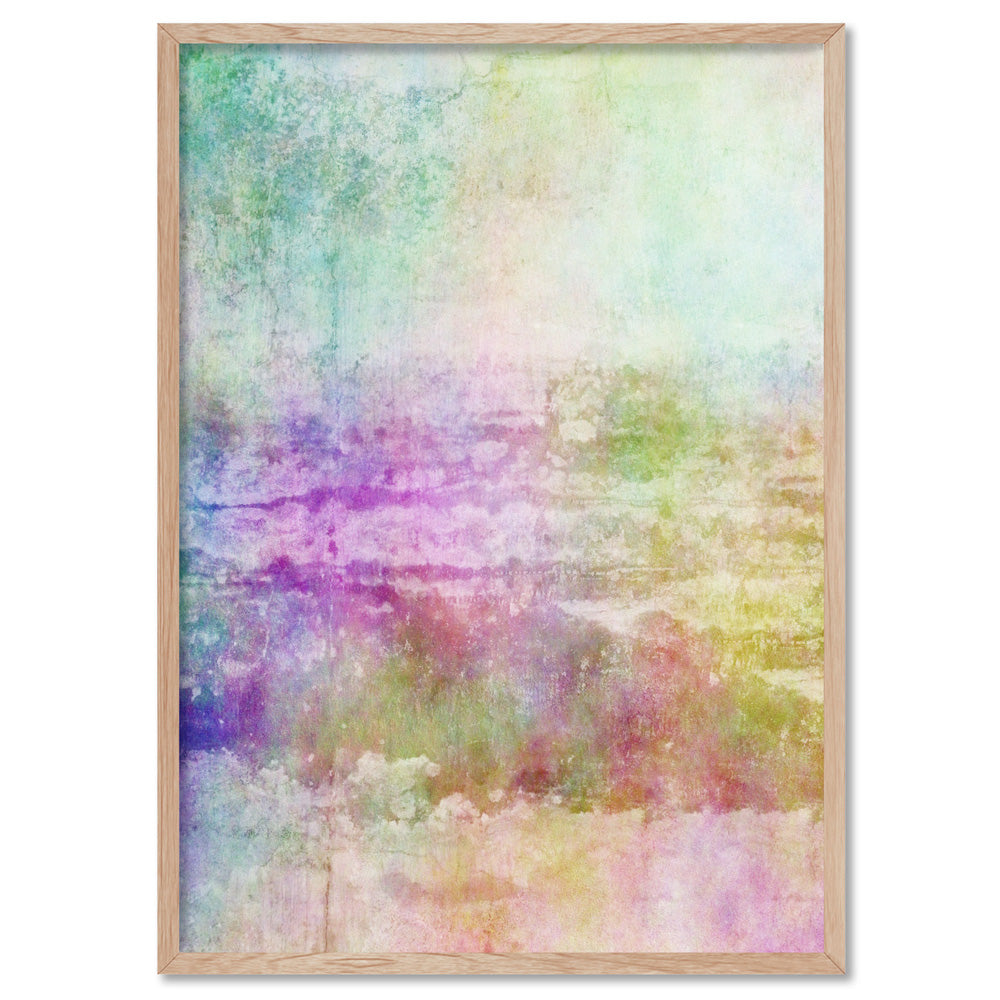 Distressed Rainbow Abstract - Art Print, Poster, Stretched Canvas, or Framed Wall Art Print, shown in a natural timber frame