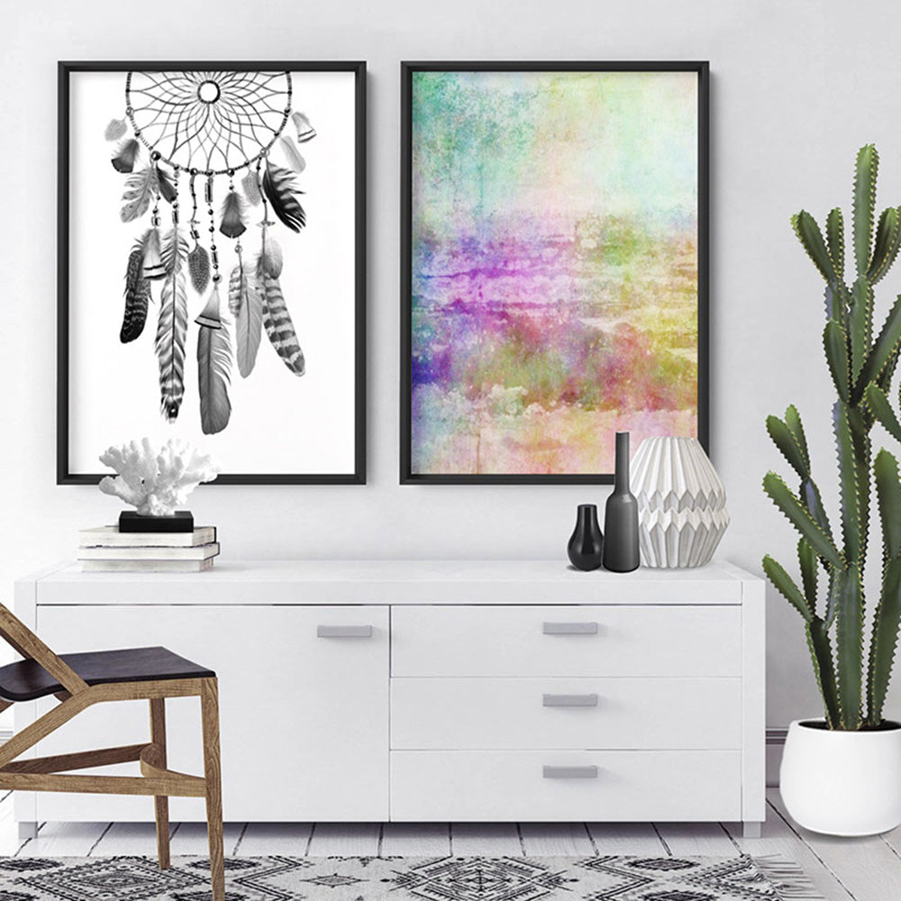 Distressed Rainbow Abstract - Art Print, Poster, Stretched Canvas or Framed Wall Art, shown framed in a home interior space