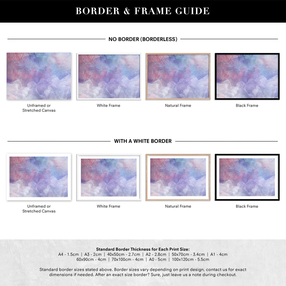 Distressed Pastel Ink Abstract - Art Print, Poster, Stretched Canvas or Framed Wall Art, Showing White , Black, Natural Frame Colours, No Frame (Unframed) or Stretched Canvas, and With or Without White Borders