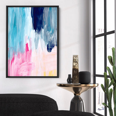 Abstract Brights Painting - Art Print, Poster, Stretched Canvas or Framed Wall Art Prints, shown framed in a room