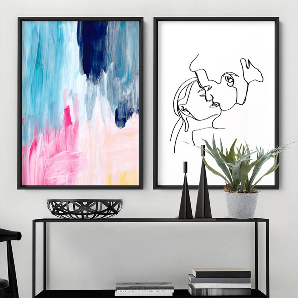 Abstract Brights Painting - Art Print, Poster, Stretched Canvas or Framed Wall Art, shown framed in a home interior space