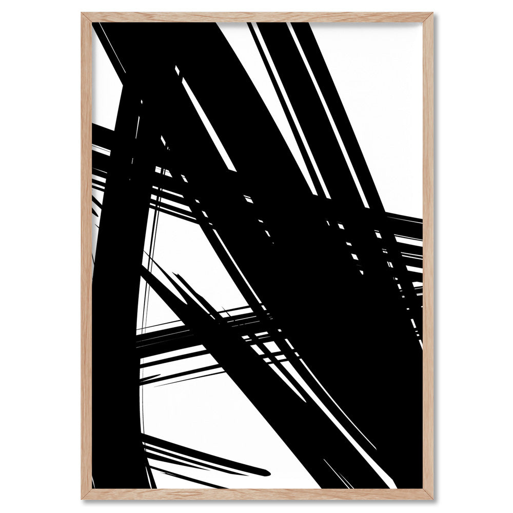 Abstract Bold Lines in Black & White I - Art Print, Poster, Stretched Canvas, or Framed Wall Art Print, shown in a natural timber frame