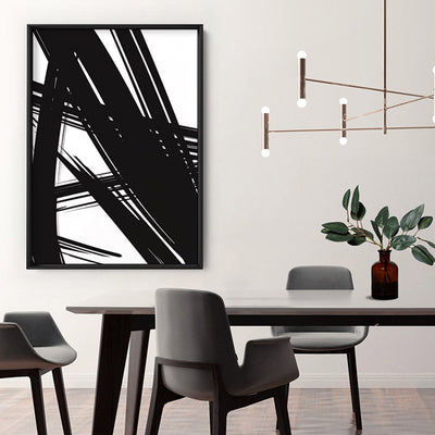 Abstract Bold Lines in Black & White I - Art Print, Poster, Stretched Canvas or Framed Wall Art Prints, shown framed in a room