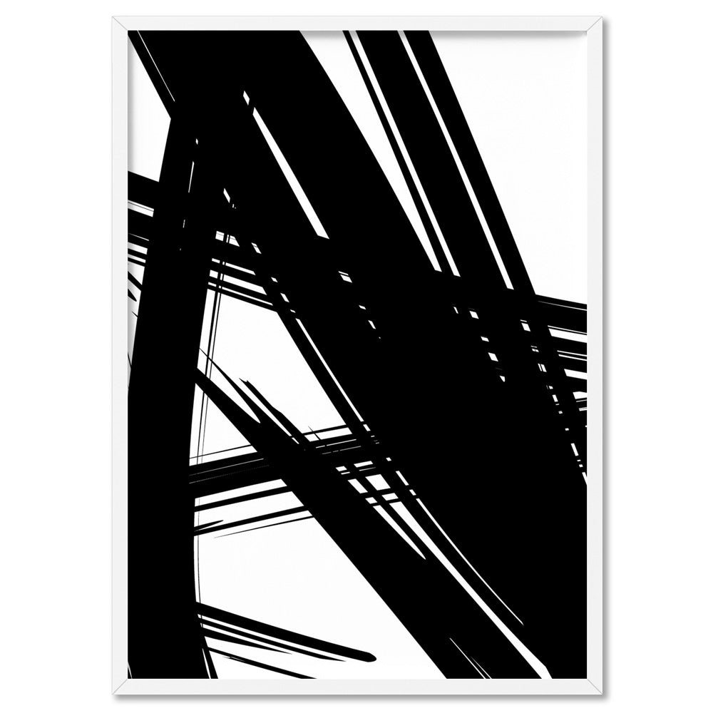 Abstract Bold Lines in Black & White I - Art Print, Poster, Stretched Canvas, or Framed Wall Art Print, shown in a white frame