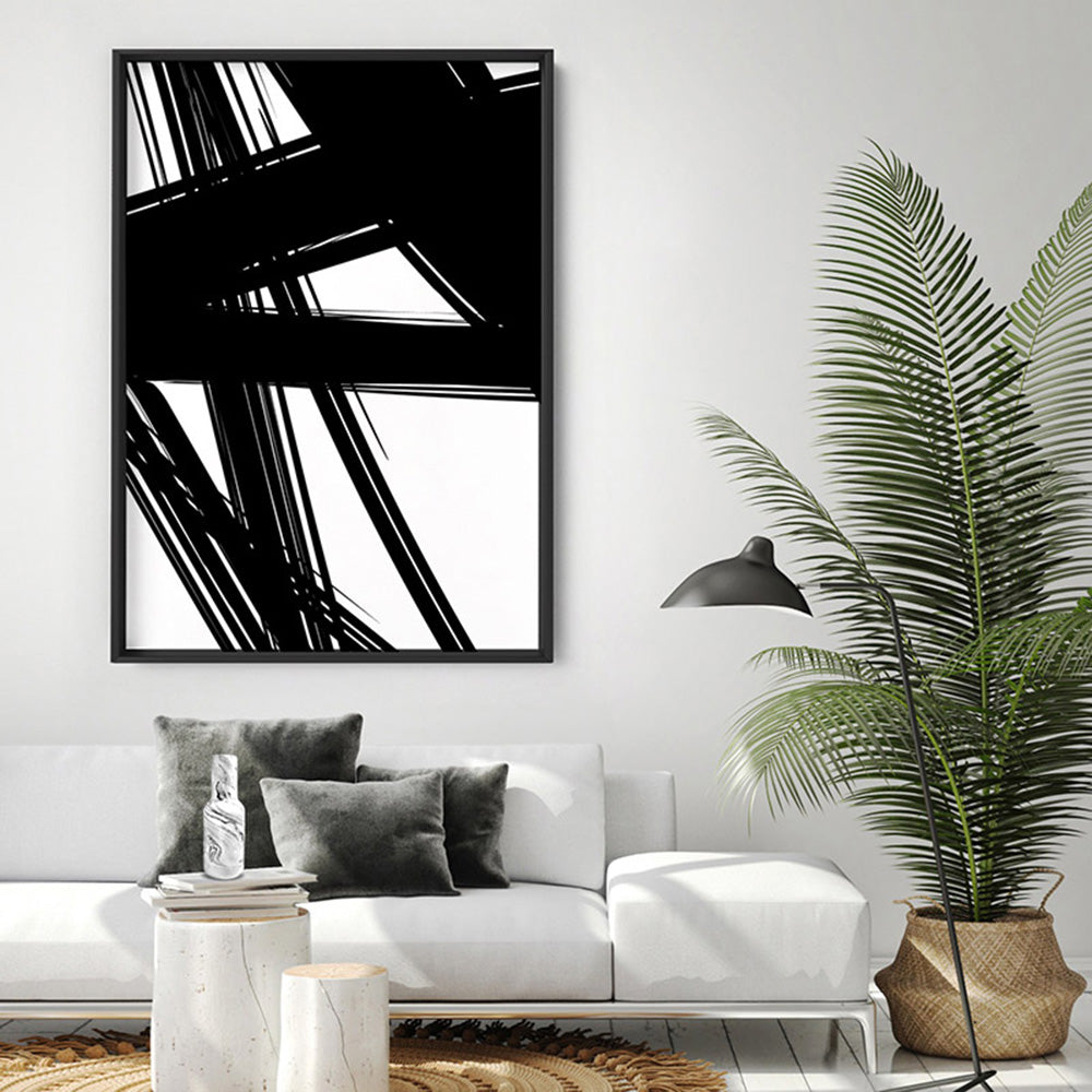 Abstract Bold Lines in Black & White II - Art Print, Poster, Stretched Canvas or Framed Wall Art Prints, shown framed in a room