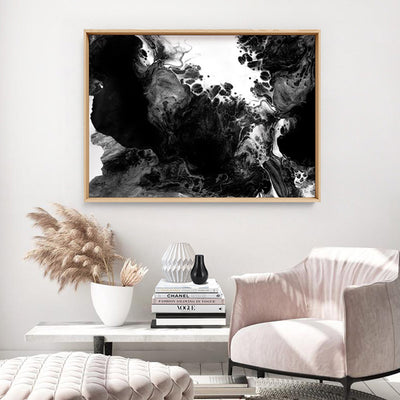 Abstract Fluid Monochrome III - Art Print, Poster, Stretched Canvas or Framed Wall Art Prints, shown framed in a room