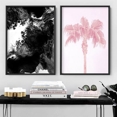 Abstract Fluid Monochrome III - Art Print, Poster, Stretched Canvas or Framed Wall Art, shown framed in a home interior space