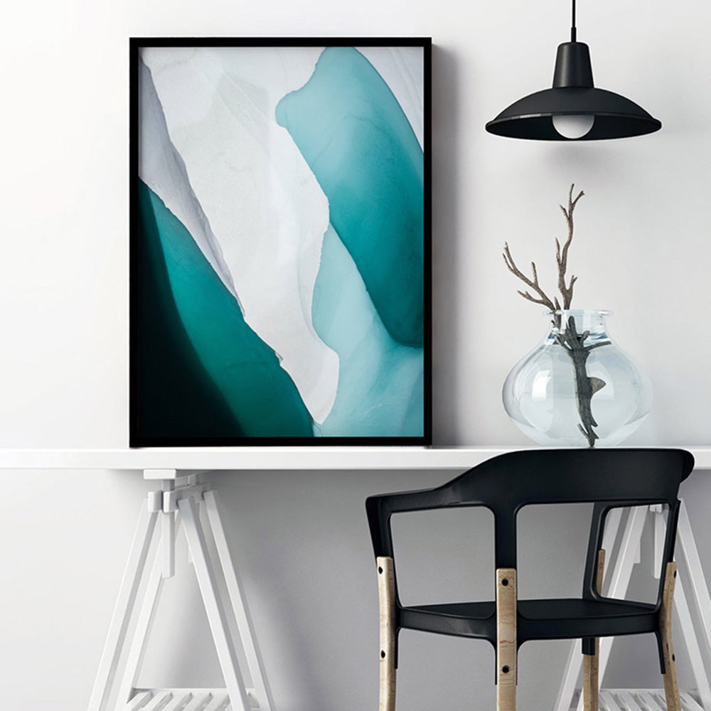 Aerial Abstract | Frozen Lake - Art Print, Poster, Stretched Canvas or Framed Wall Art Prints, shown framed in a room