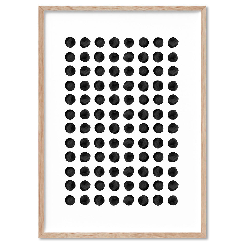 Abstract Monochrome | Spots - Art Print, Poster, Stretched Canvas, or Framed Wall Art Print, shown in a natural timber frame