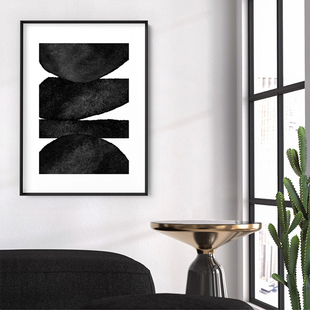 Abstract Monochrome | Organic Shapes - Art Print, Poster, Stretched Canvas or Framed Wall Art Prints, shown framed in a room