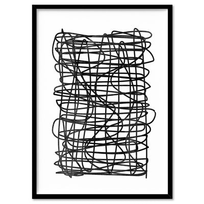 Abstract Monochrome | Scribbles - Art Print, Poster, Stretched Canvas, or Framed Wall Art Print, shown in a black frame