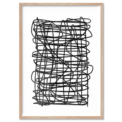 Abstract Monochrome | Scribbles - Art Print, Poster, Stretched Canvas, or Framed Wall Art Print, shown in a natural timber frame