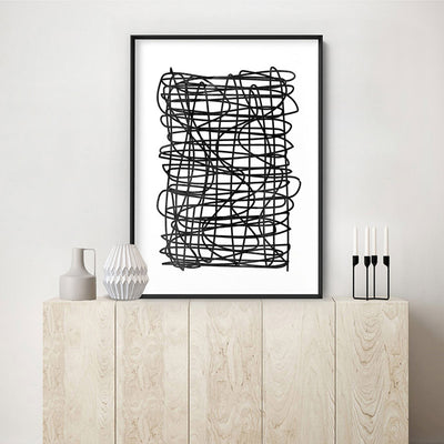Abstract Monochrome | Scribbles - Art Print, Poster, Stretched Canvas or Framed Wall Art Prints, shown framed in a room