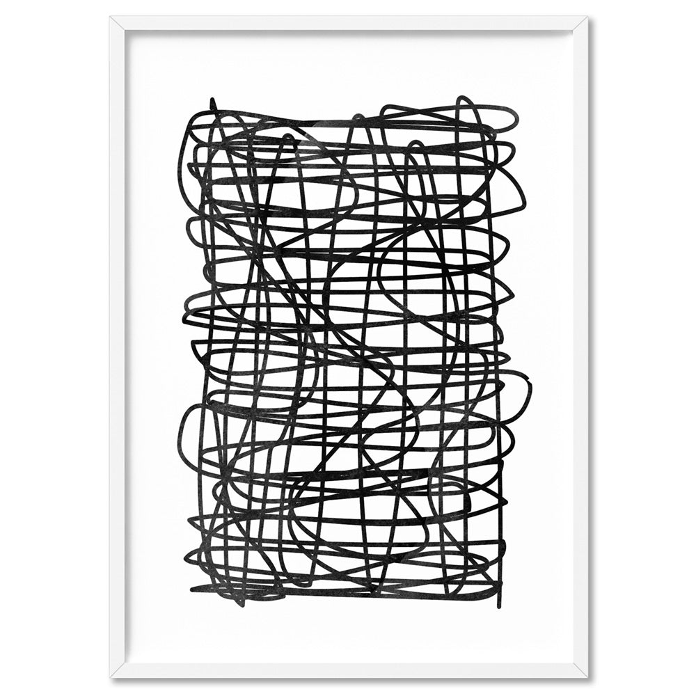 Abstract Monochrome | Scribbles - Art Print, Poster, Stretched Canvas, or Framed Wall Art Print, shown in a white frame