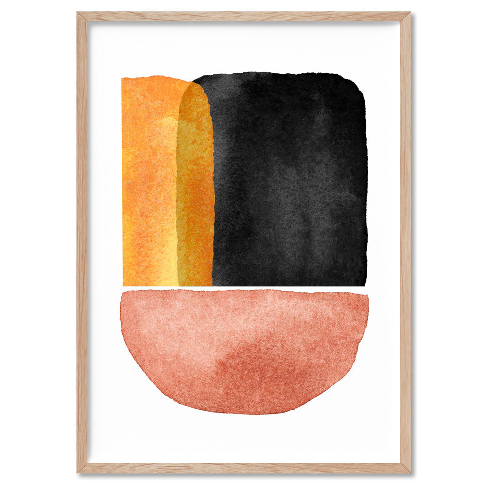 Abstract Mid Century | Terracotta on Black I - Art Print, Poster, Stretched Canvas, or Framed Wall Art Print, shown in a natural timber frame