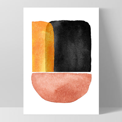 Abstract Mid Century | Terracotta on Black I - Art Print, Poster, Stretched Canvas, or Framed Wall Art Print, shown as a stretched canvas or poster without a frame