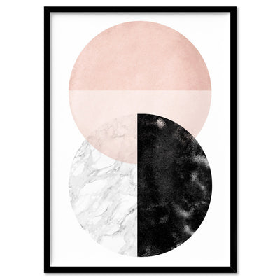 Abstract Moons | Geometric Circles I - Art Print, Poster, Stretched Canvas, or Framed Wall Art Print, shown in a black frame