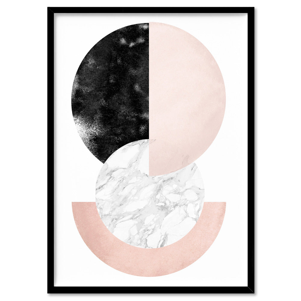 Abstract Moons | Geometric Circles II - Art Print, Poster, Stretched Canvas, or Framed Wall Art Print, shown in a black frame