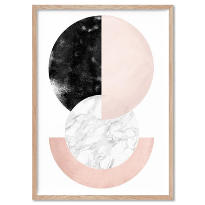 Abstract Moons | Geometric Circles II - Art Print, Poster, Stretched Canvas, or Framed Wall Art Print, shown in a natural timber frame