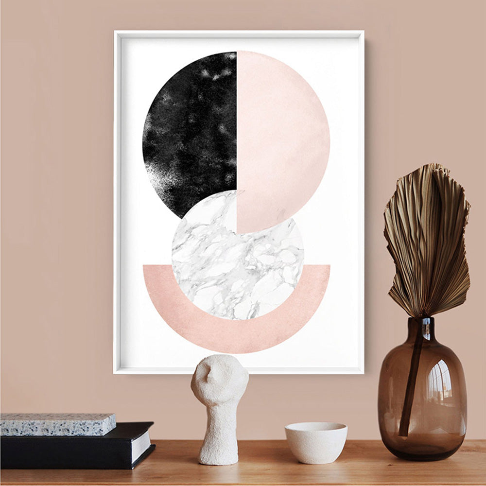 Abstract Moons | Geometric Circles II - Art Print, Poster, Stretched Canvas or Framed Wall Art Prints, shown framed in a room