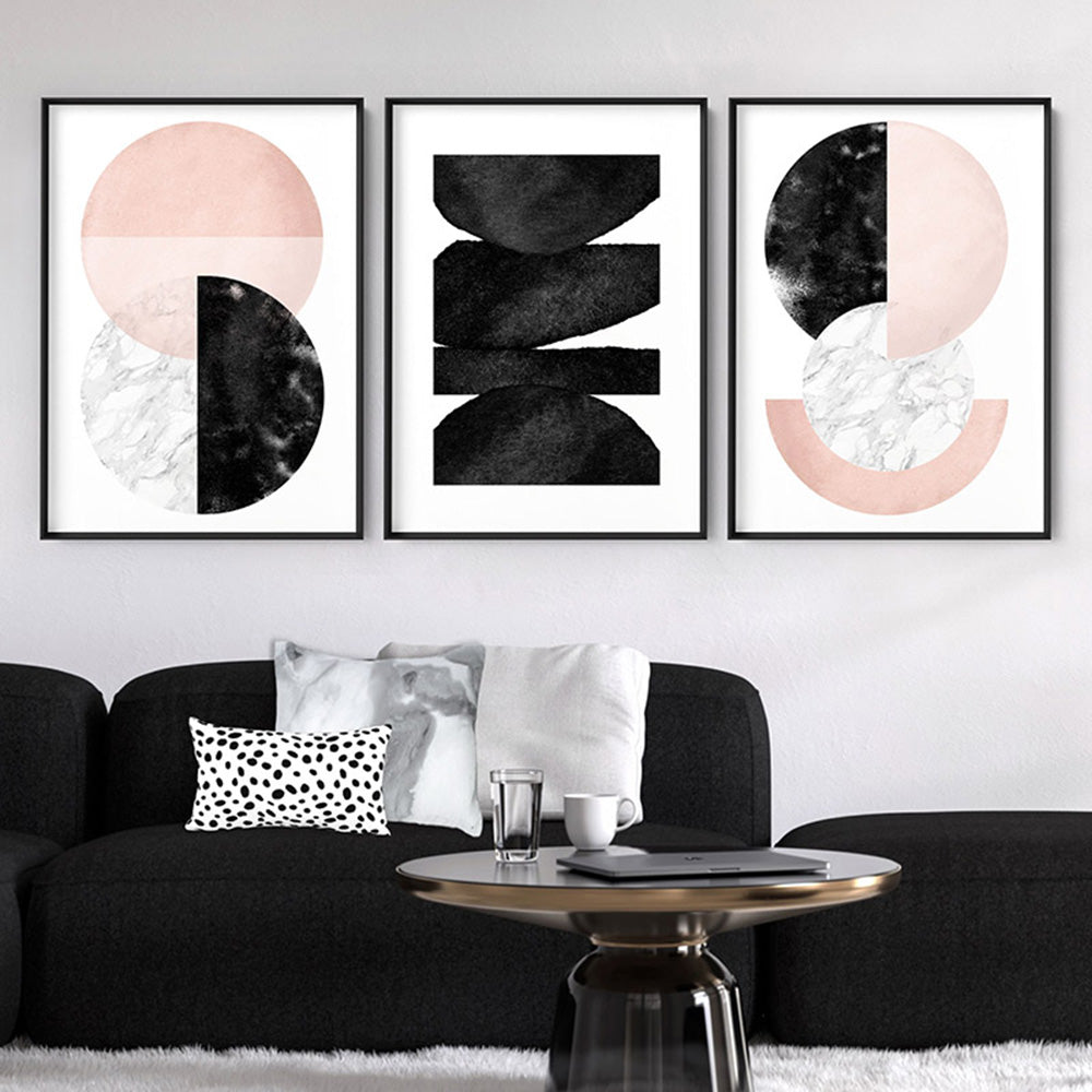Abstract Moons | Geometric Circles II - Art Print, Poster, Stretched Canvas or Framed Wall Art, shown framed in a home interior space
