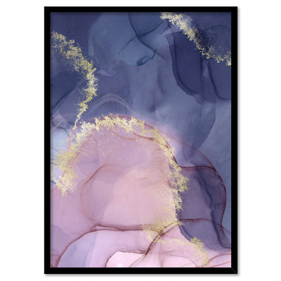 Watercolour Inks | Pink & Purple I - Art Print, Poster, Stretched Canvas, or Framed Wall Art Print, shown in a black frame