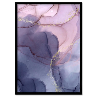 Watercolour Inks | Pink & Purple II - Art Print, Poster, Stretched Canvas, or Framed Wall Art Print, shown in a black frame