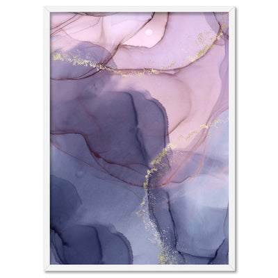 Watercolour Inks | Pink & Purple II - Art Print, Poster, Stretched Canvas, or Framed Wall Art Print, shown in a white frame