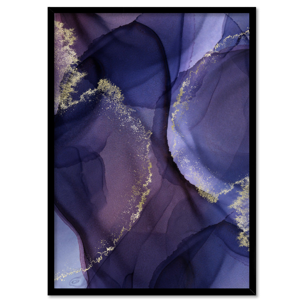 Watercolour Inks | Navy & Purple I - Art Print, Poster, Stretched Canvas, or Framed Wall Art Print, shown in a black frame