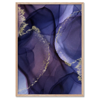 Watercolour Inks | Navy & Purple I - Art Print, Poster, Stretched Canvas, or Framed Wall Art Print, shown in a natural timber frame