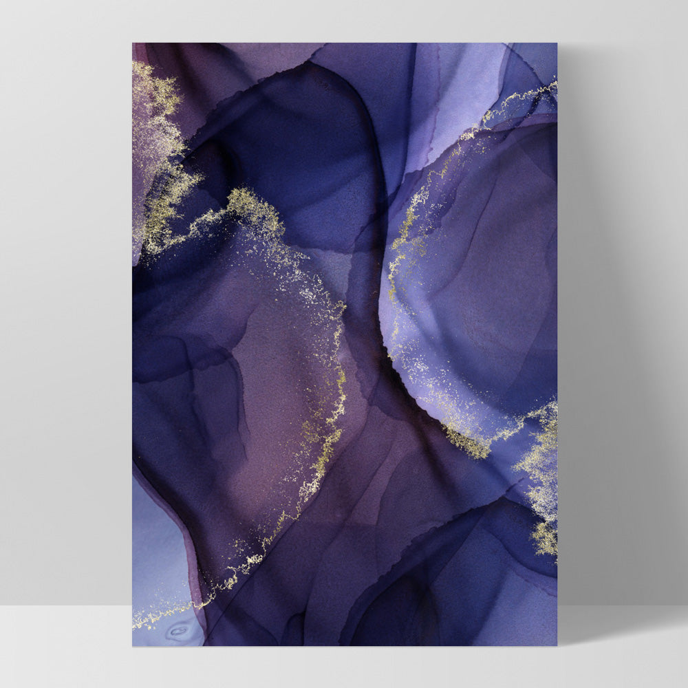 Watercolour Inks | Navy & Purple I - Art Print, Poster, Stretched Canvas, or Framed Wall Art Print, shown as a stretched canvas or poster without a frame
