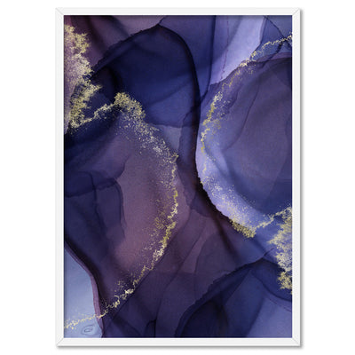 Watercolour Inks | Navy & Purple I - Art Print, Poster, Stretched Canvas, or Framed Wall Art Print, shown in a white frame