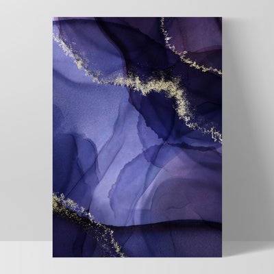Watercolour Inks | Navy & Purple II - Art Print, Poster, Stretched Canvas, or Framed Wall Art Print, shown as a stretched canvas or poster without a frame