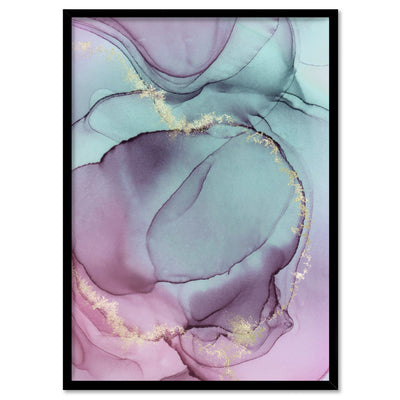 Watercolour Inks | Pink & Turquoise I - Art Print, Poster, Stretched Canvas, or Framed Wall Art Print, shown in a black frame