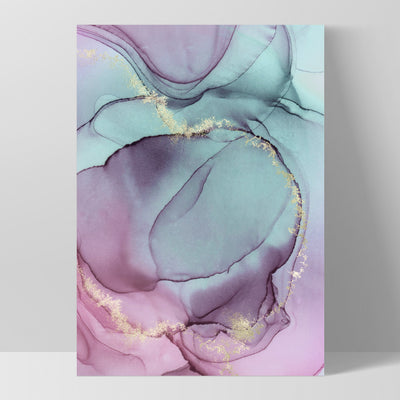 Watercolour Inks | Pink & Turquoise I - Art Print, Poster, Stretched Canvas, or Framed Wall Art Print, shown as a stretched canvas or poster without a frame