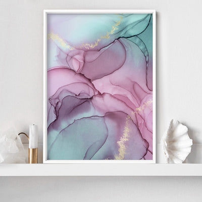 Watercolour Inks | Pink & Turquoise II - Art Print, Poster, Stretched Canvas or Framed Wall Art Prints, shown framed in a room