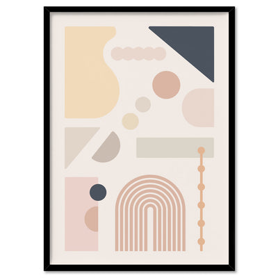 Mid Century Geo Shapes I - Art Print, Poster, Stretched Canvas, or Framed Wall Art Print, shown in a black frame