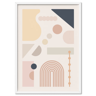 Mid Century Geo Shapes I - Art Print, Poster, Stretched Canvas, or Framed Wall Art Print, shown in a white frame